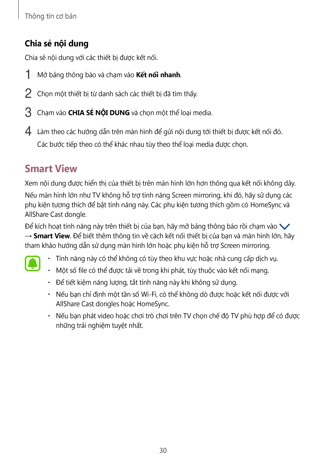 Samsung SM-A800FZDEXXV, SM-A800FZWEXXV manual Smart View, Chia sẻ nội dung 