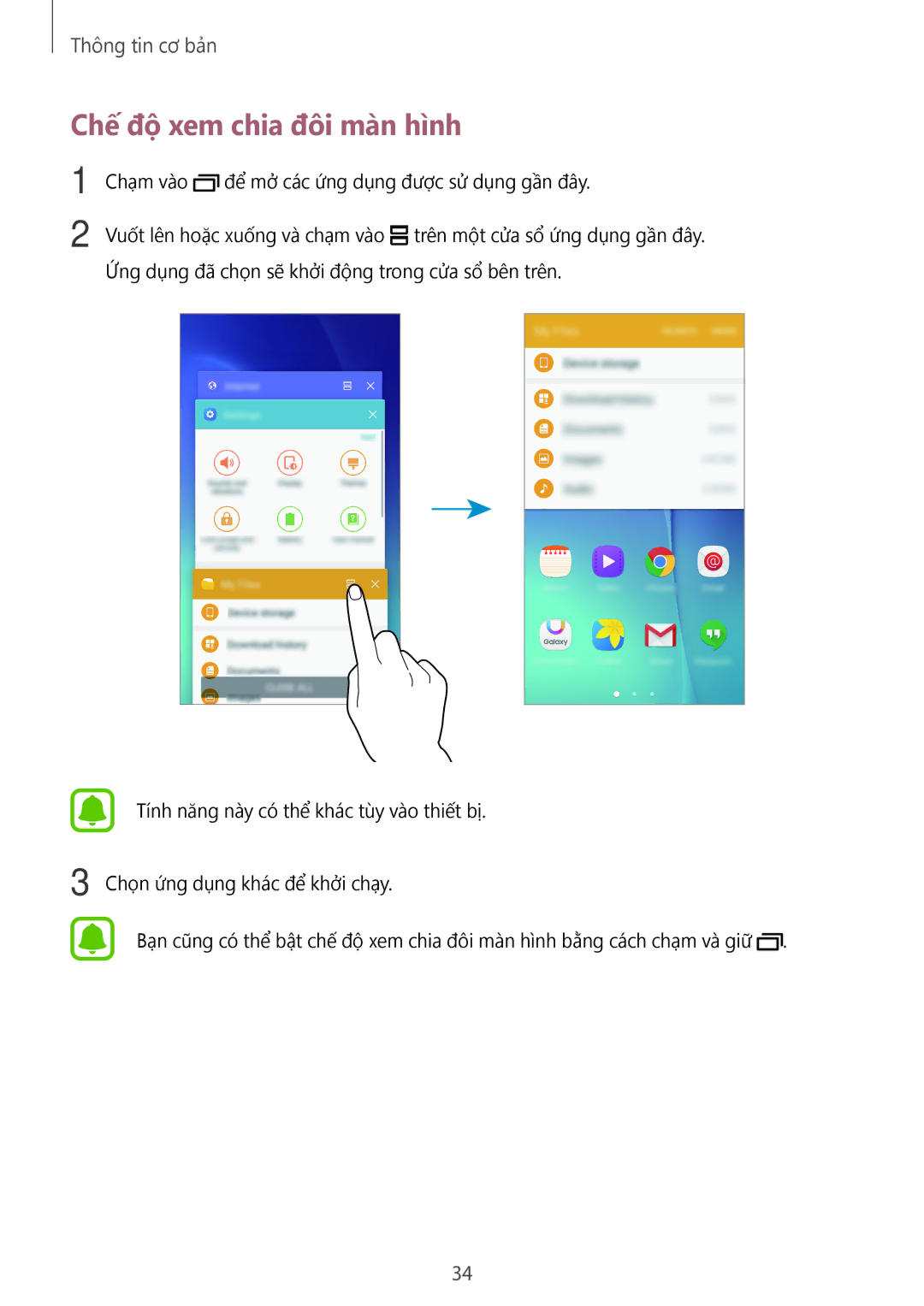 Samsung SM-A800FZDEXXV, SM-A800FZWEXXV manual Chế độ xem chia đôi màn hình 