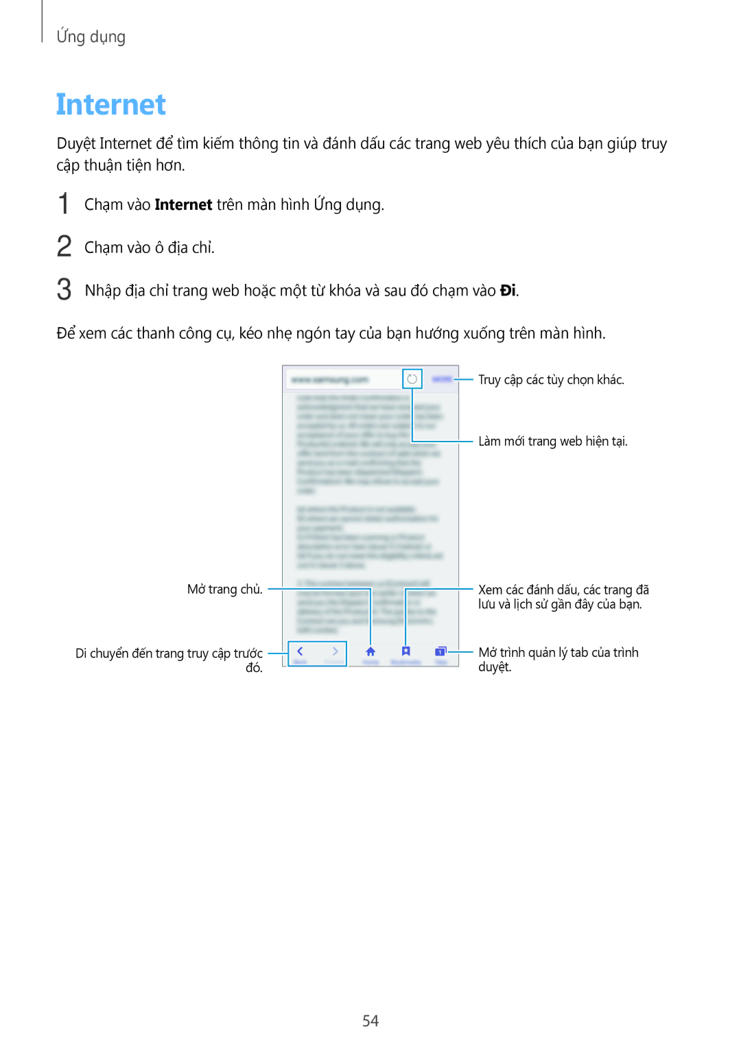 Samsung SM-A800FZDEXXV, SM-A800FZWEXXV manual Internet, Mở trang chủ 