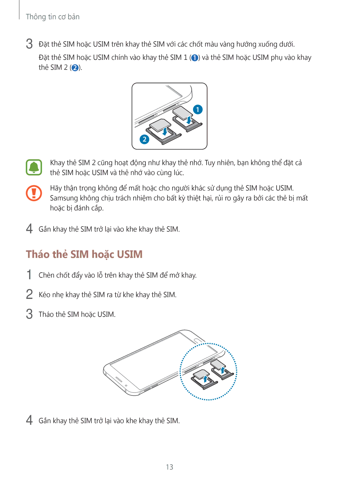 Samsung SM-A800FZWEXXV, SM-A800FZDEXXV manual Tháo thẻ SIM hoặc Usim 