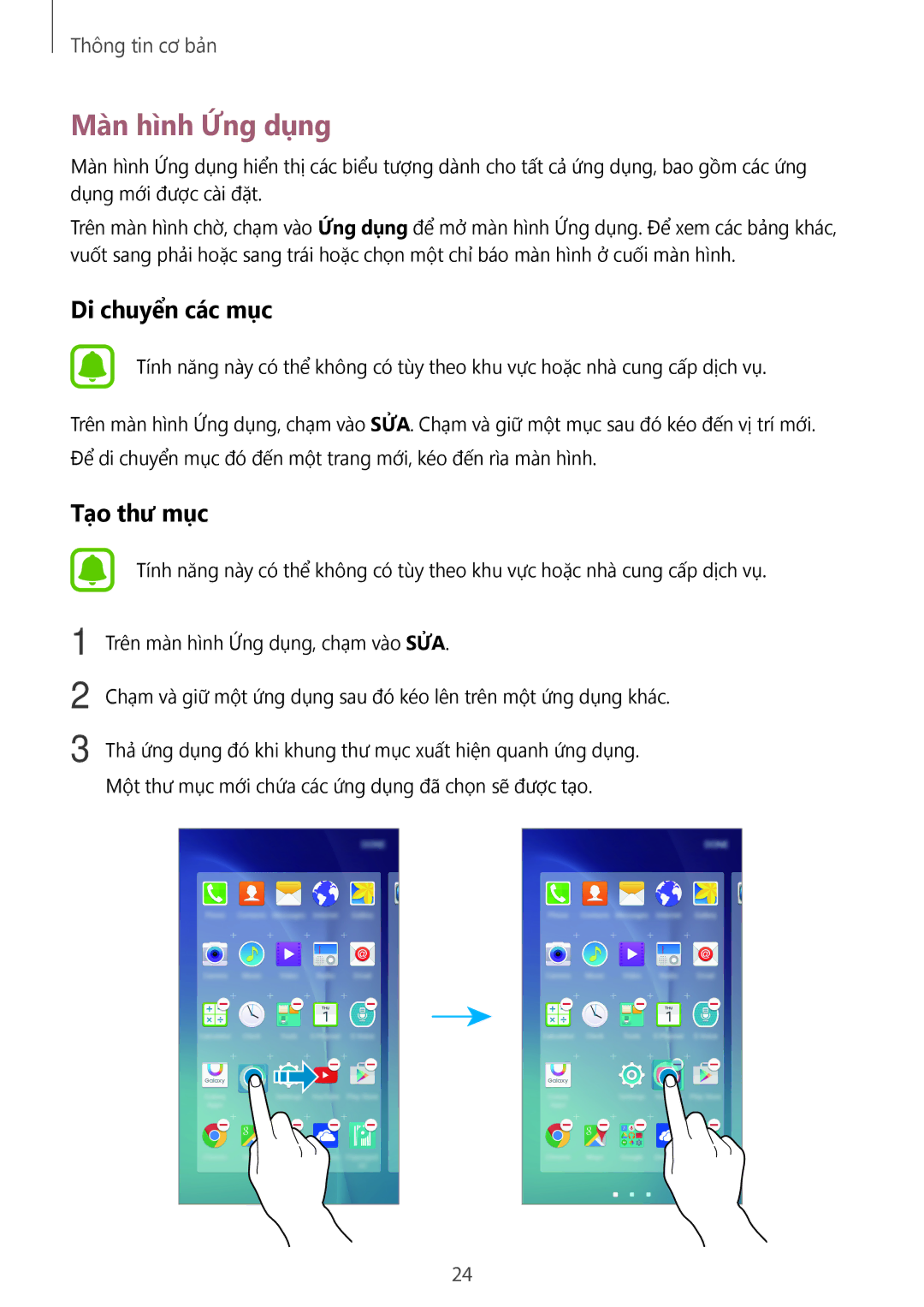 Samsung SM-A800FZDEXXV, SM-A800FZWEXXV manual Màn hình Ứng dụng, Di chuyển các mục 