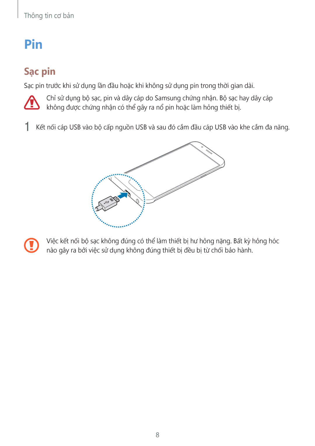 Samsung SM-A800FZDEXXV, SM-A800FZWEXXV manual Pin, Sạc pin 