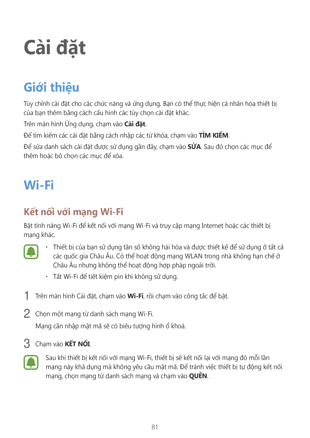 Samsung SM-A800FZWEXXV, SM-A800FZDEXXV manual Giới thiệu, Kết nối với mạng Wi-Fi 