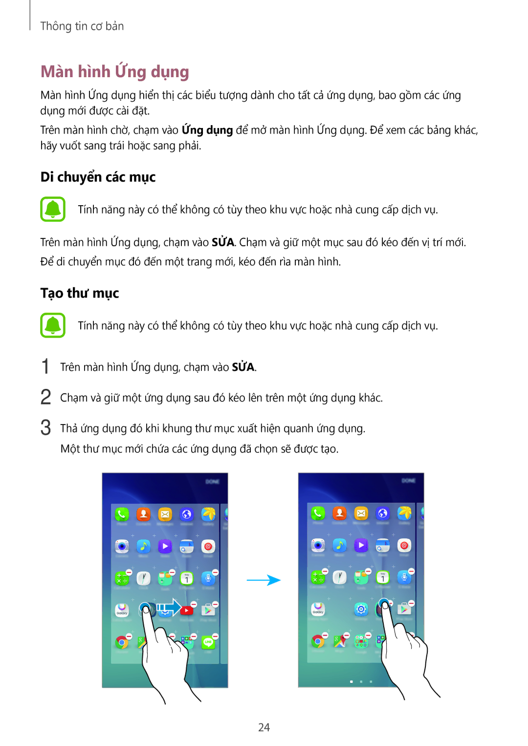 Samsung SM-A800IZKEXXV, SM-A800IZDEXXV, SM-A800IZWEXXV manual Màn hình Ứng dụng, Di chuyển các mục 