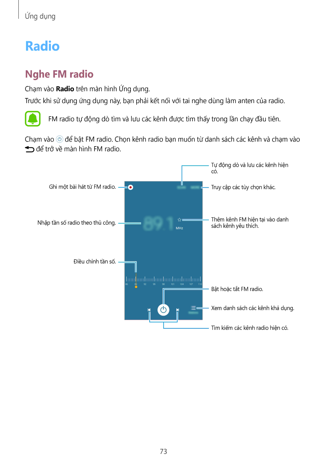 Samsung SM-A800IZDEXXV, SM-A800IZKEXXV, SM-A800IZWEXXV manual Radio, Nghe FM radio 