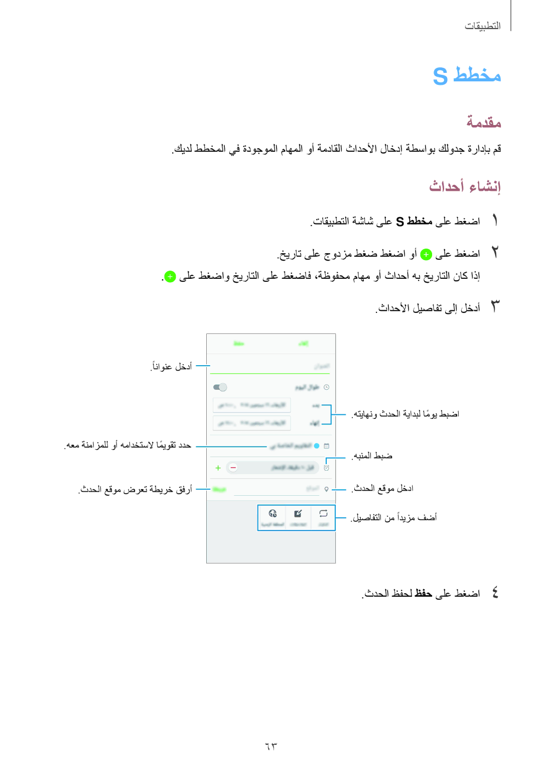 Samsung SM-A800IZWEKSA, SM-A800IZDEKSA, SM-A800IZKEKSA manual ططخم, ثادحأ ءاشنإ 