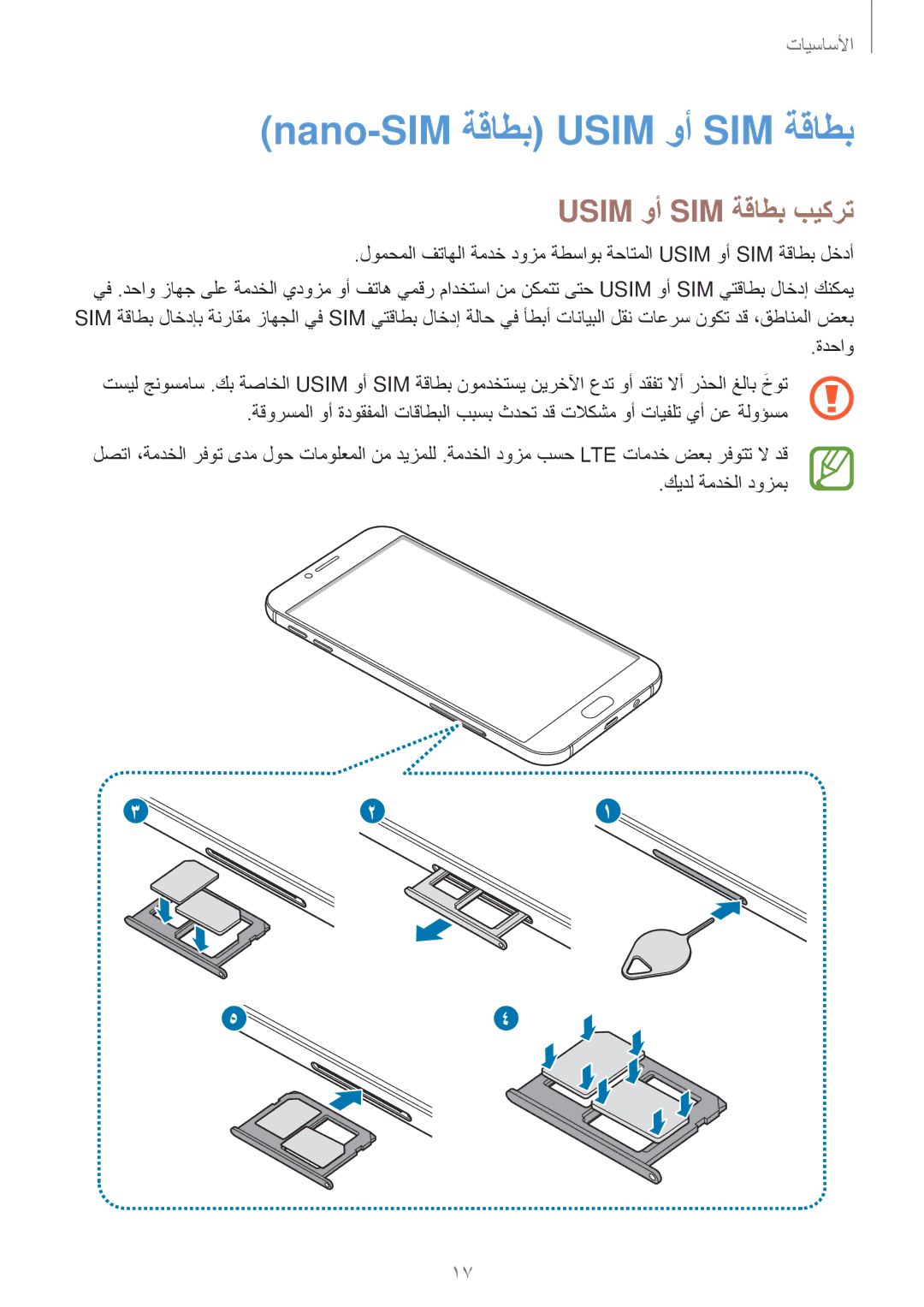 Samsung SM-A810FZBDKSA, SM-A810FZSDKSA, SM-A810FZDDKSA manual Nano-SIM ةقاطب Usim وأ SIM ةقاطب, Usim وأ SIM ةقاطب بيكرت 