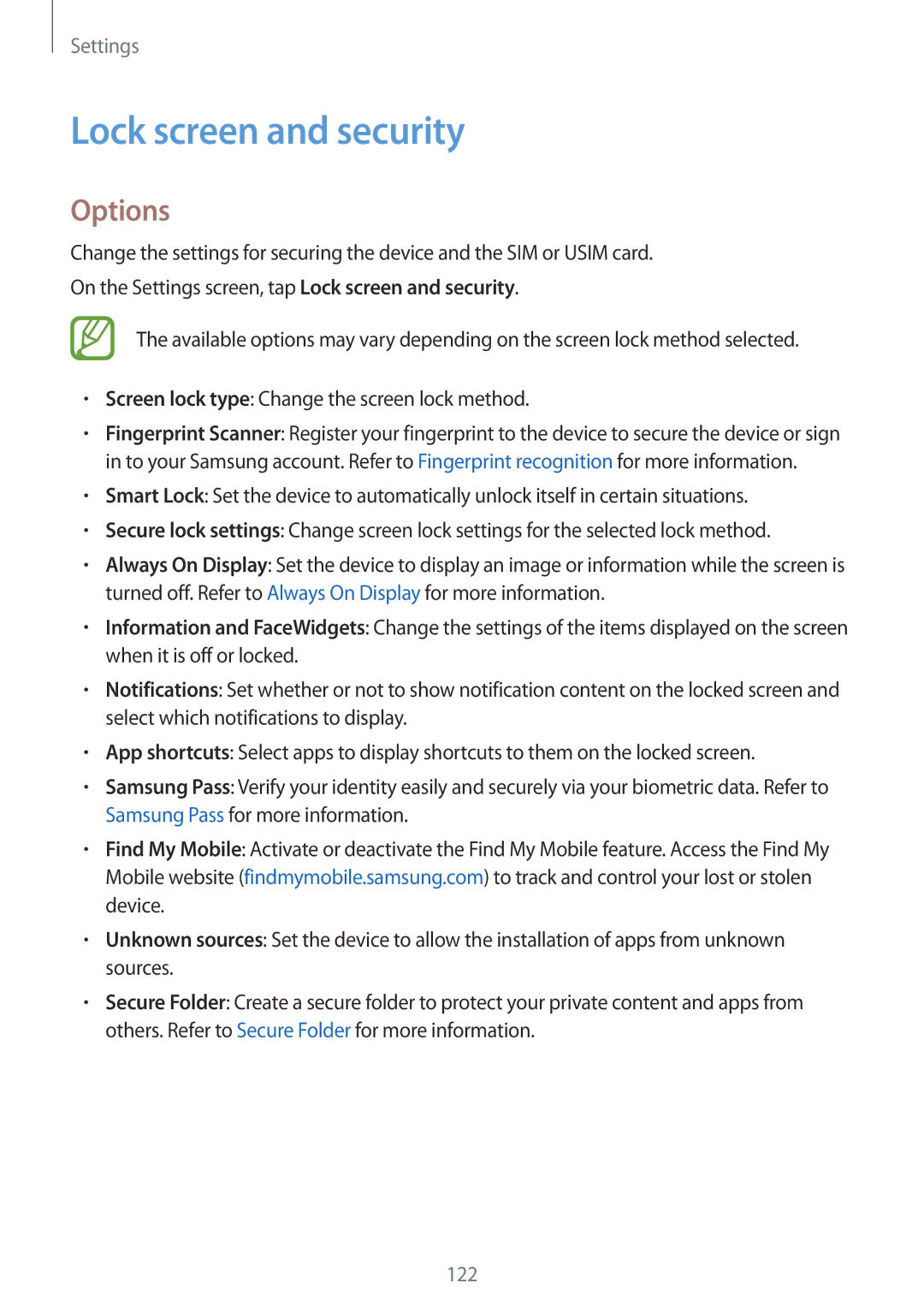 Samsung SM-A810FZBDKSA, SM-A810FZSDKSA, SM-A810FZDDKSA manual Lock screen and security, Options 