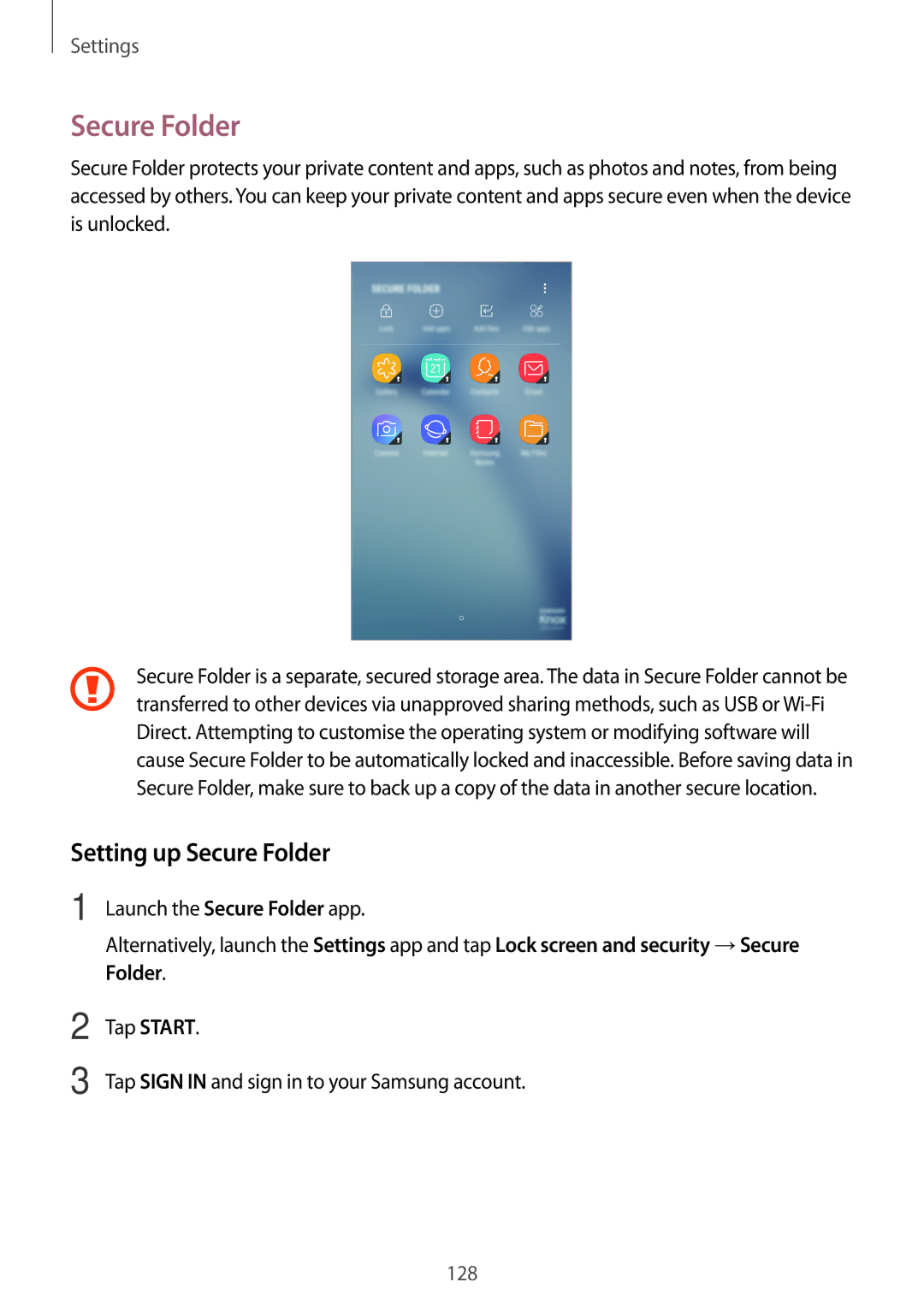 Samsung SM-A810FZBDKSA, SM-A810FZSDKSA, SM-A810FZDDKSA manual Setting up Secure Folder 