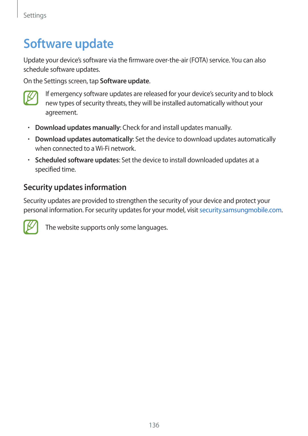 Samsung SM-A810FZDDKSA, SM-A810FZSDKSA, SM-A810FZBDKSA manual Software update, Security updates information 