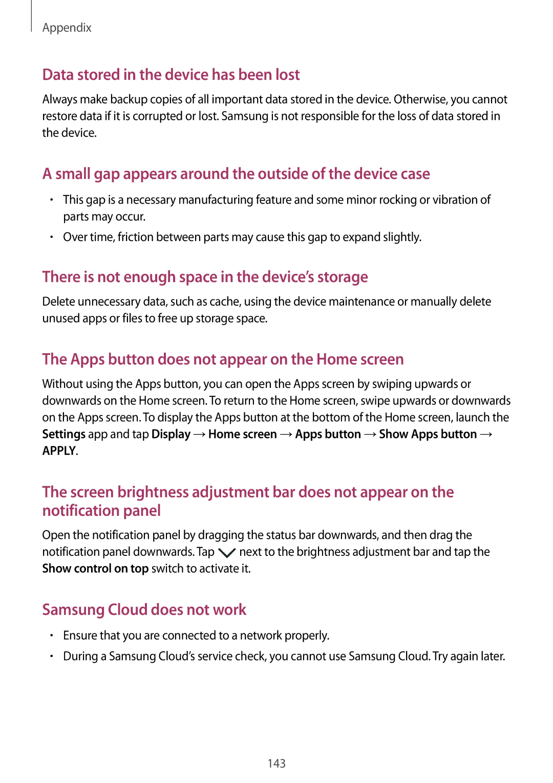 Samsung SM-A810FZBDKSA, SM-A810FZSDKSA, SM-A810FZDDKSA manual Data stored in the device has been lost 