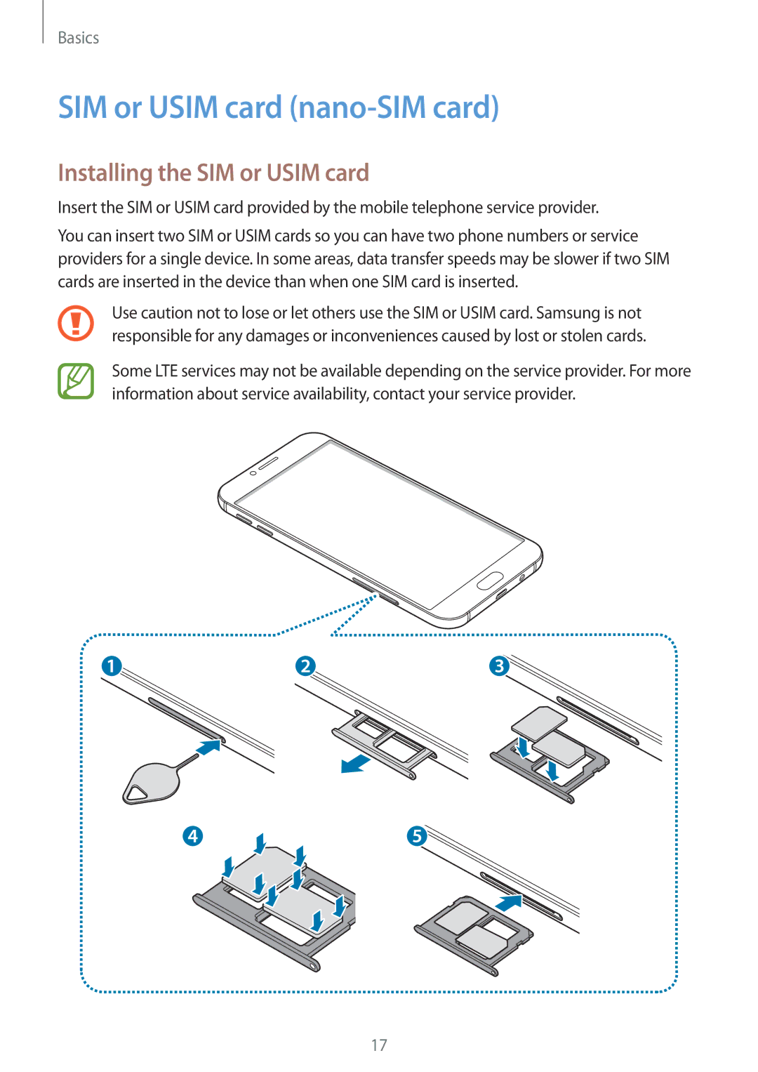 Samsung SM-A810FZBDKSA, SM-A810FZSDKSA, SM-A810FZDDKSA manual SIM or Usim card nano-SIM card, Installing the SIM or Usim card 