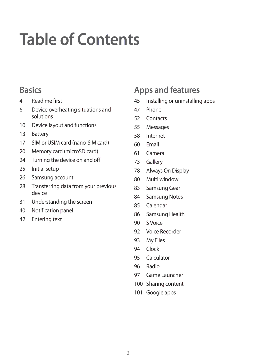 Samsung SM-A810FZBDKSA, SM-A810FZSDKSA, SM-A810FZDDKSA manual Table of Contents 