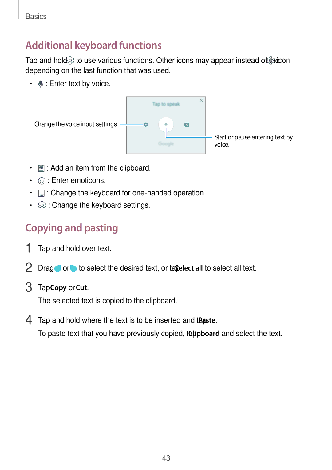 Samsung SM-A810FZDDKSA, SM-A810FZSDKSA, SM-A810FZBDKSA manual Additional keyboard functions, Copying and pasting 