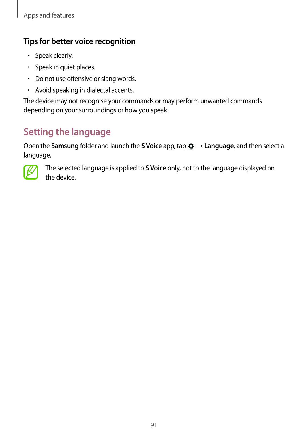 Samsung SM-A810FZDDKSA, SM-A810FZSDKSA, SM-A810FZBDKSA manual Setting the language, Tips for better voice recognition 