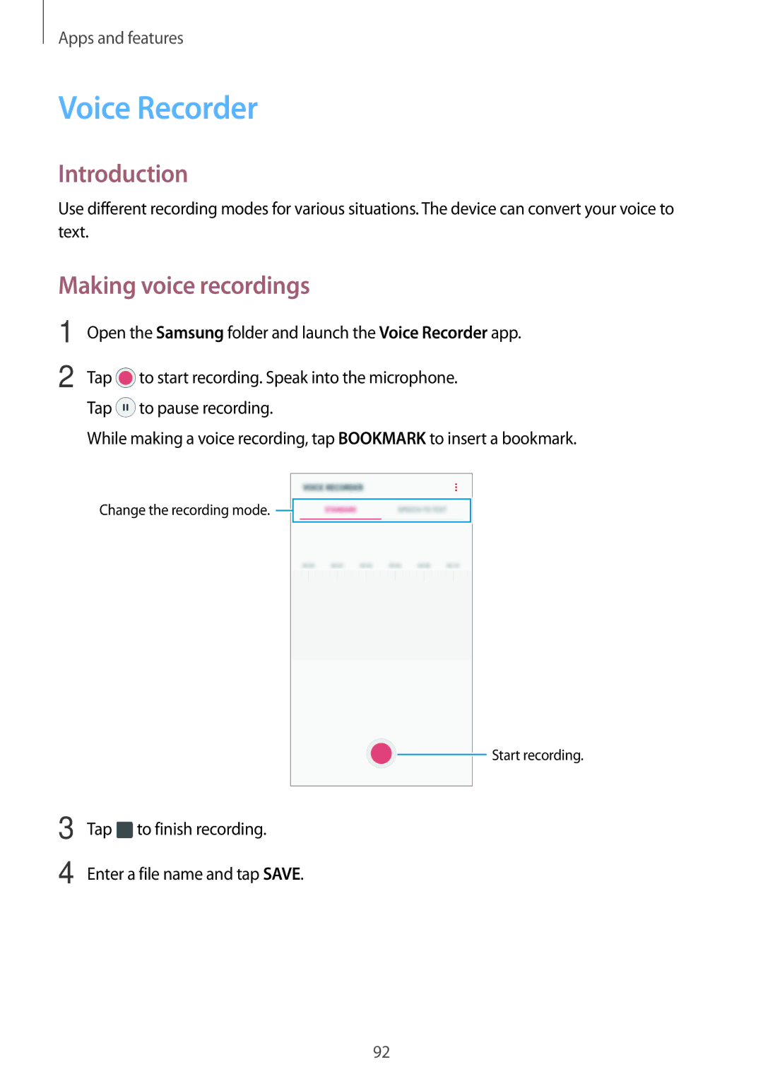 Samsung SM-A810FZBDKSA, SM-A810FZSDKSA, SM-A810FZDDKSA manual Voice Recorder, Making voice recordings 