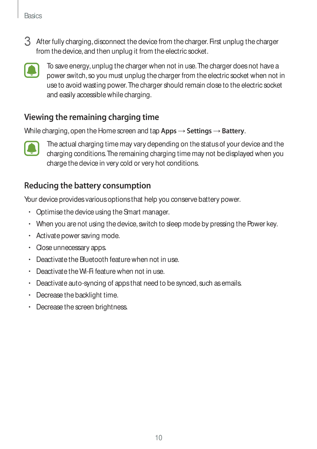 Samsung SM-A910FZDDXXV manual Viewing the remaining charging time, Reducing the battery consumption 