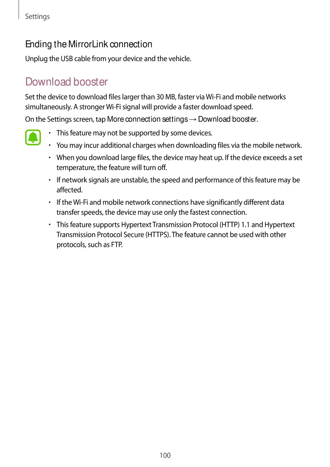 Samsung SM-A910FZDDXXV manual Download booster, Ending the MirrorLink connection 