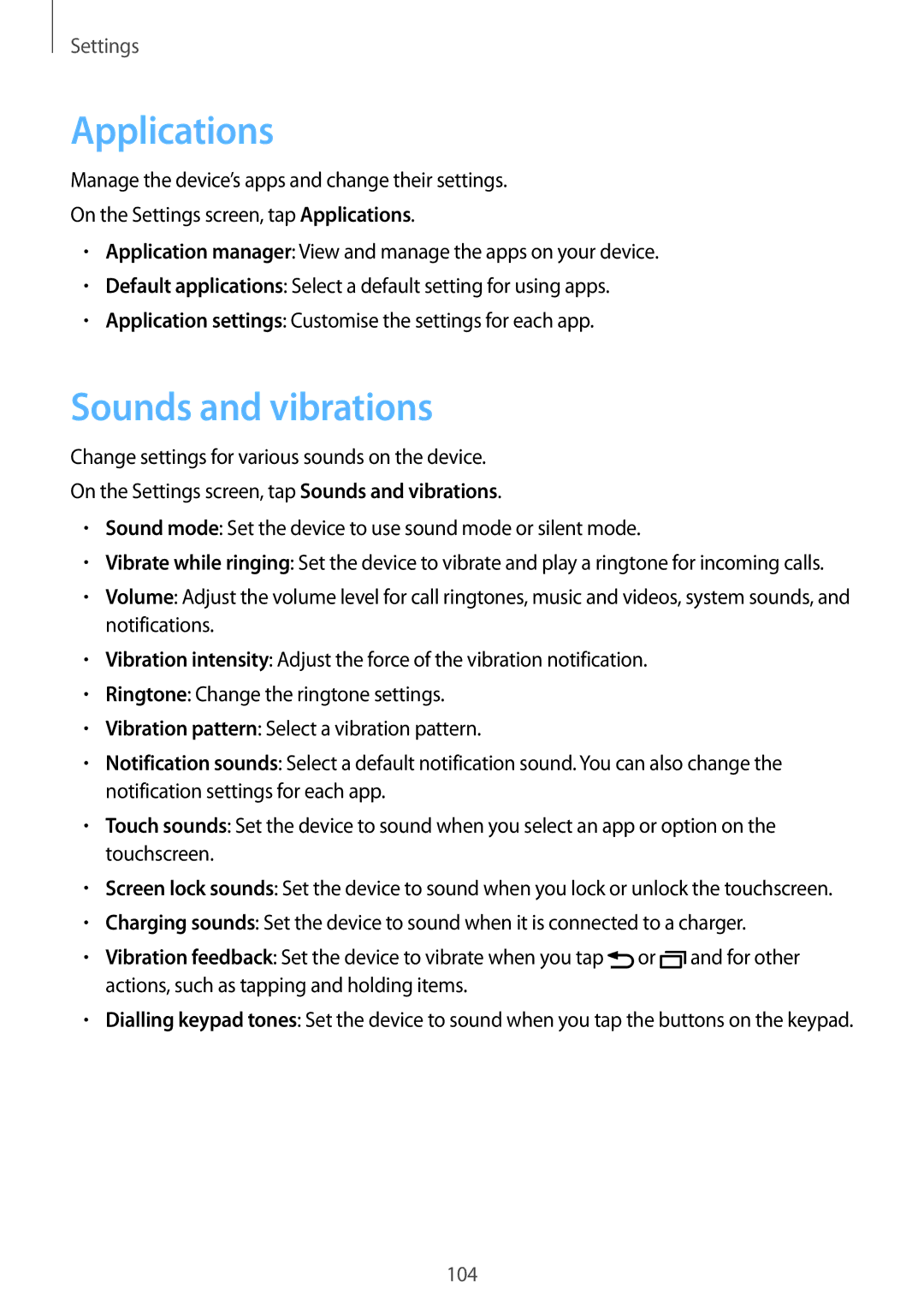 Samsung SM-A910FZDDXXV manual Applications, Sounds and vibrations 