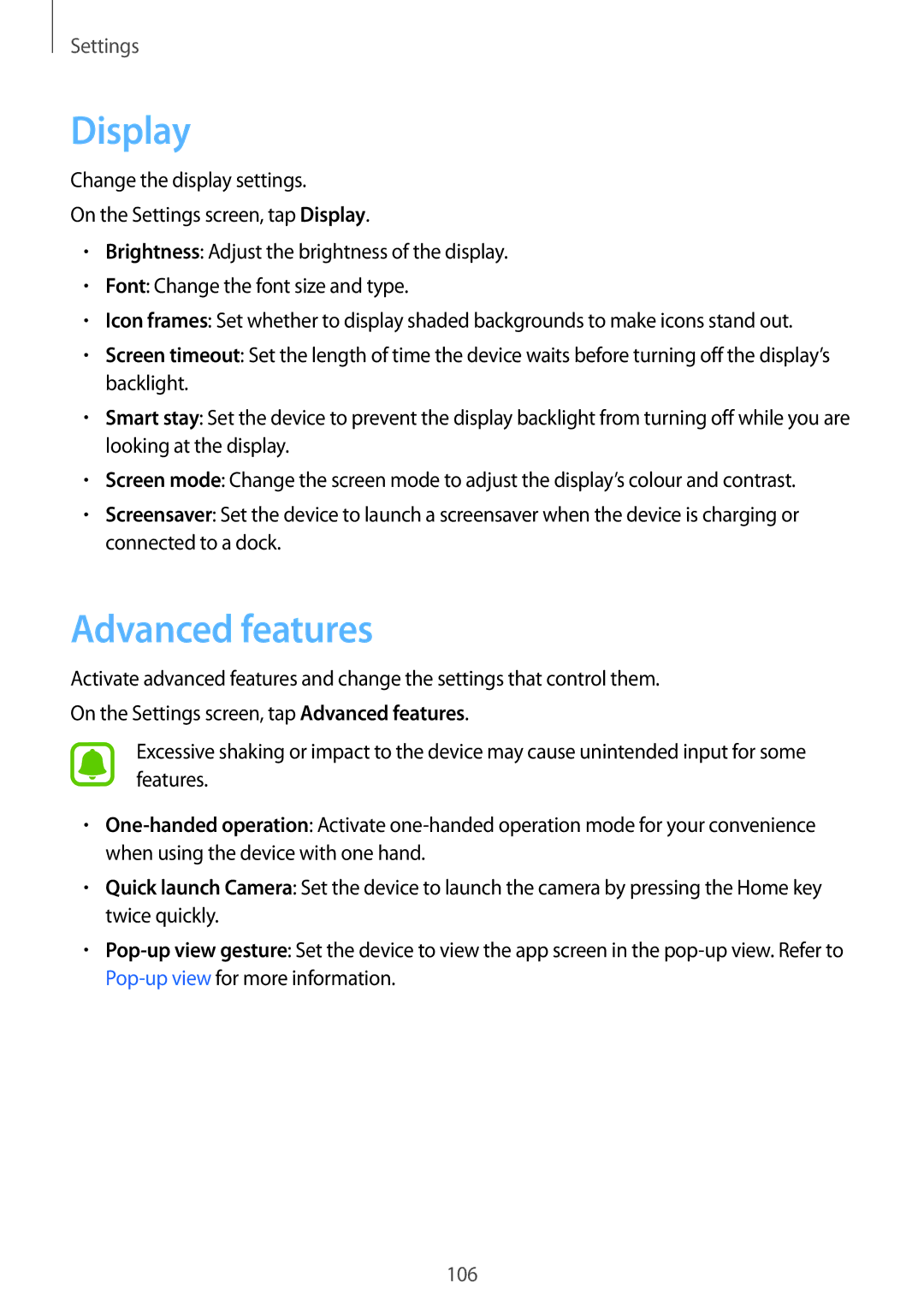 Samsung SM-A910FZDDXXV manual Display, Advanced features 