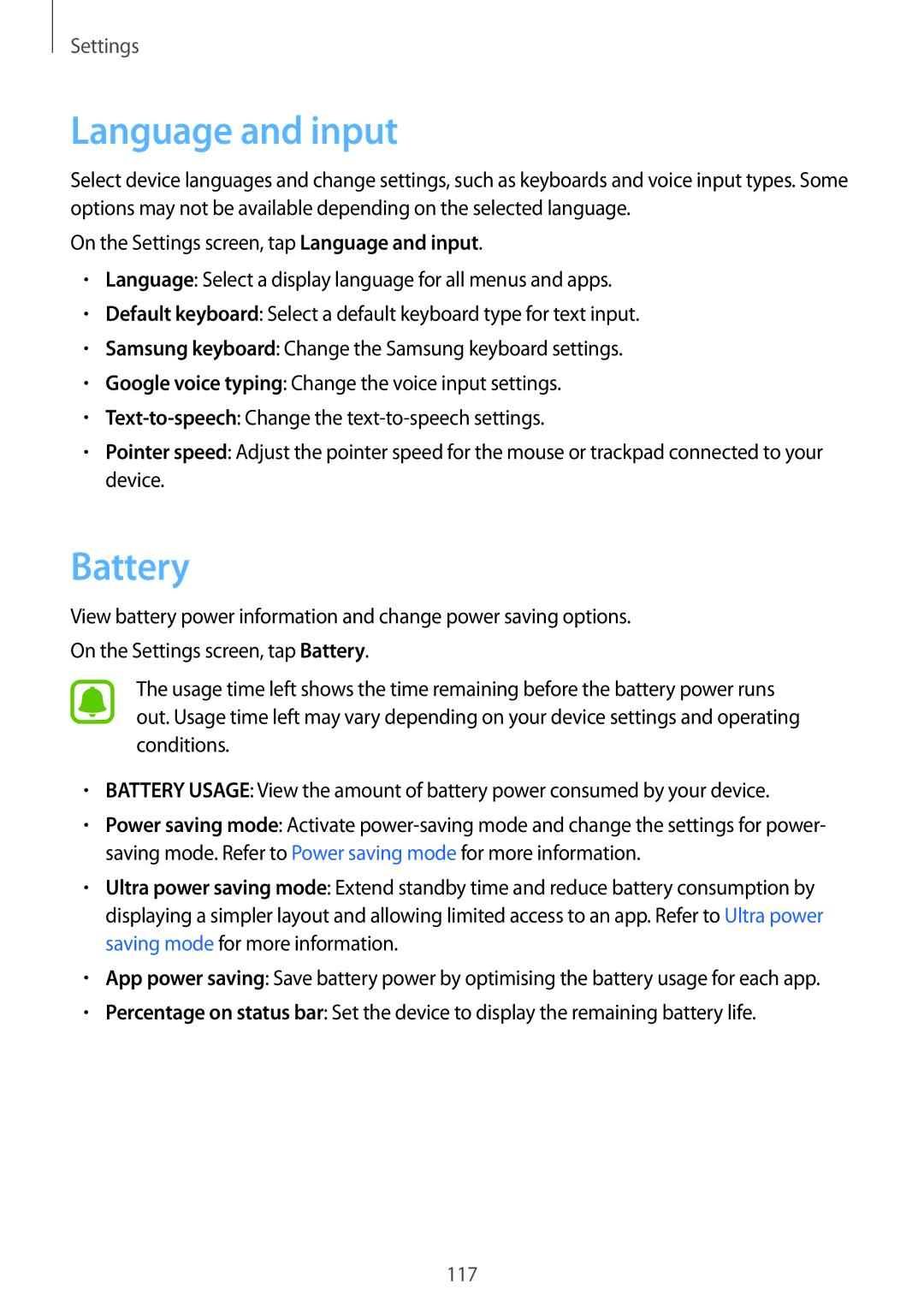 Samsung SM-A910FZDDXXV manual Language and input, Battery 