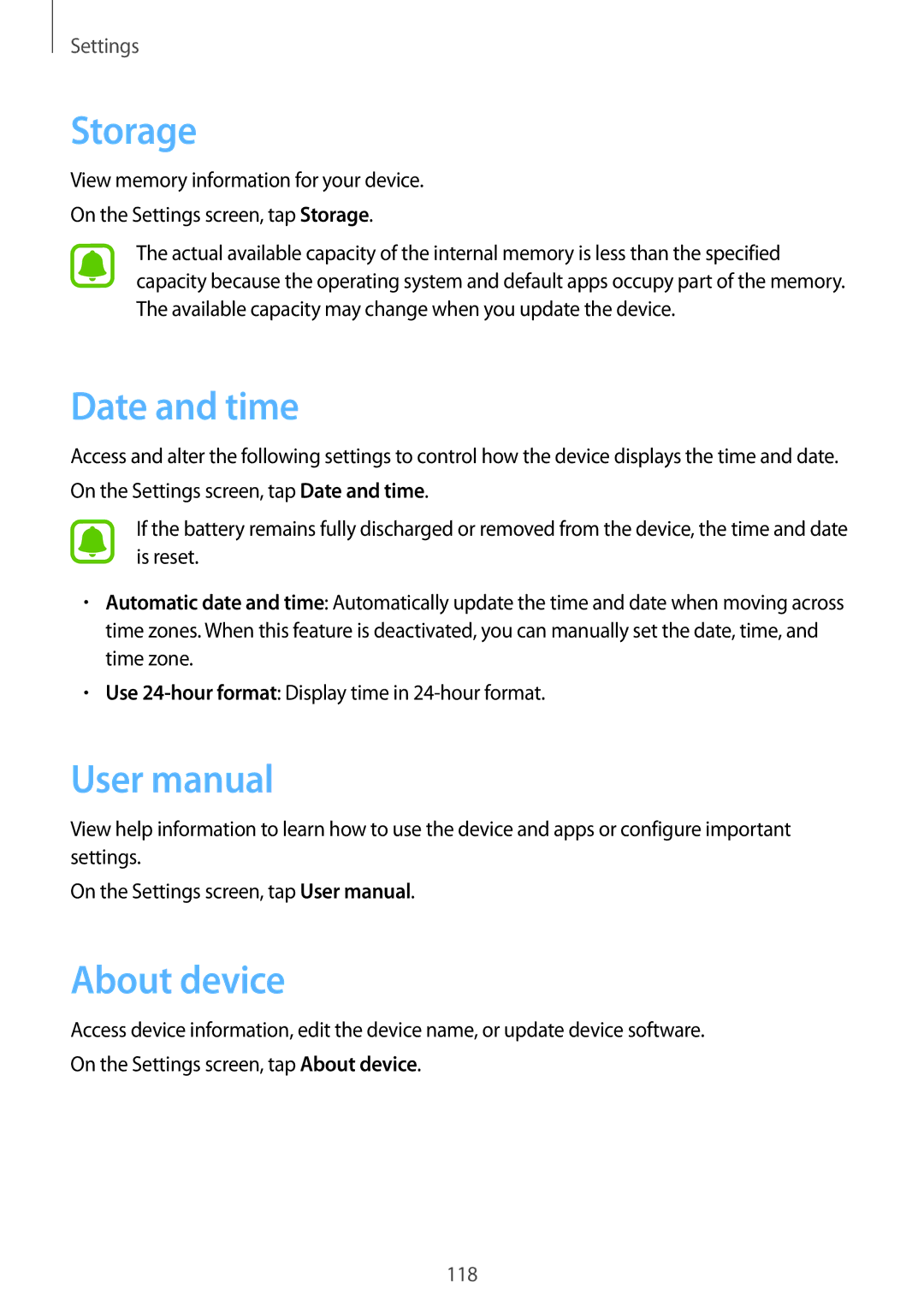 Samsung SM-A910FZDDXXV manual Storage, Date and time, About device 