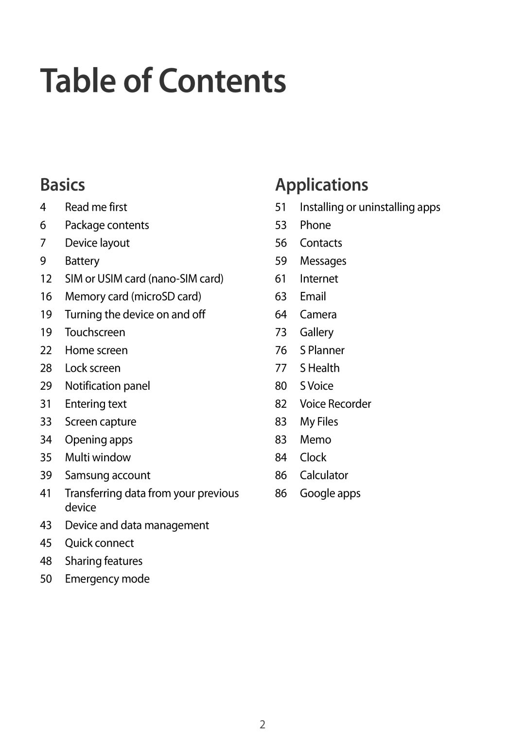 Samsung SM-A910FZDDXXV manual Table of Contents 