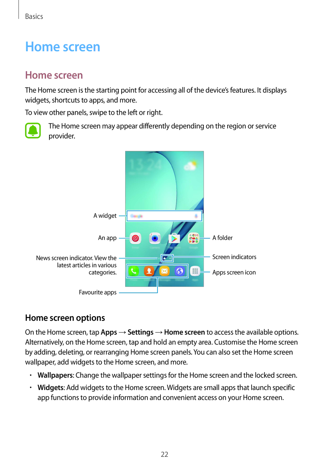 Samsung SM-A910FZDDXXV manual Home screen options 