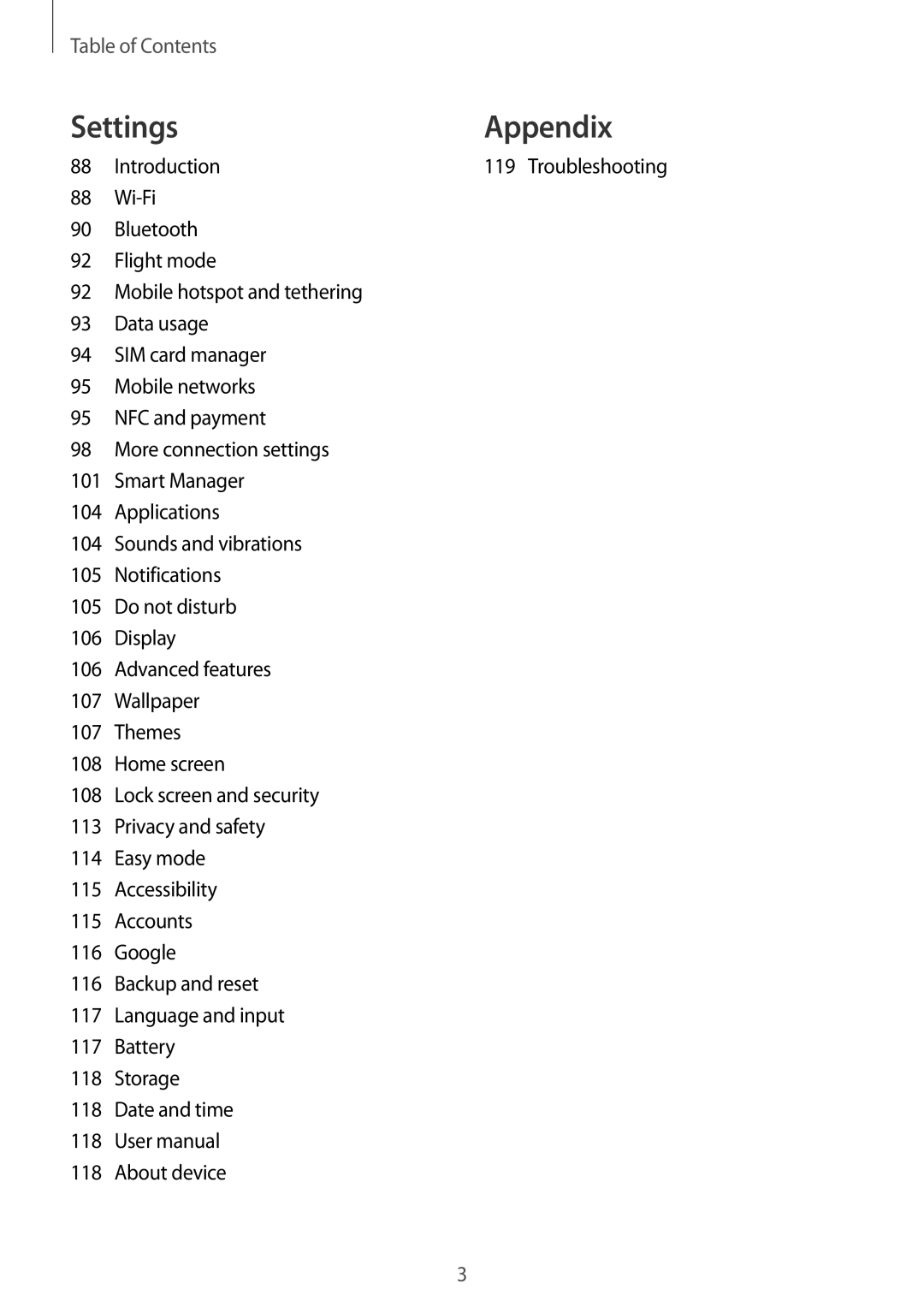 Samsung SM-A910FZDDXXV manual Settings Appendix 