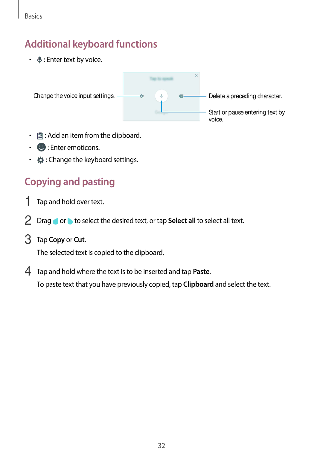 Samsung SM-A910FZDDXXV manual Additional keyboard functions, Copying and pasting 