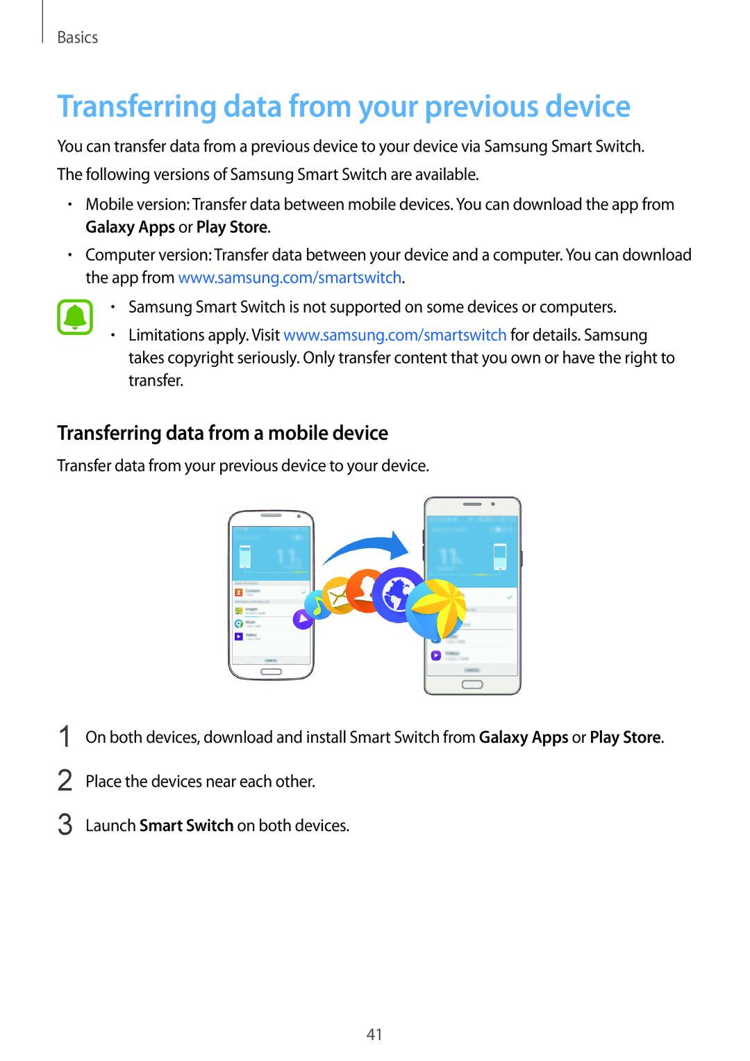 Samsung SM-A910FZDDXXV manual Transferring data from your previous device, Transferring data from a mobile device 