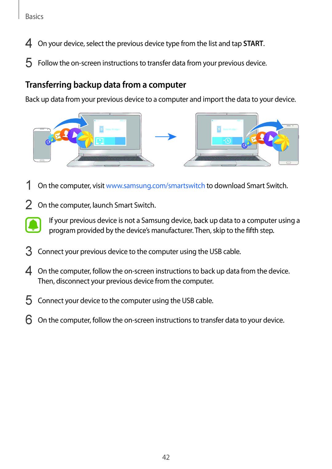 Samsung SM-A910FZDDXXV manual Transferring backup data from a computer, On the computer, launch Smart Switch 