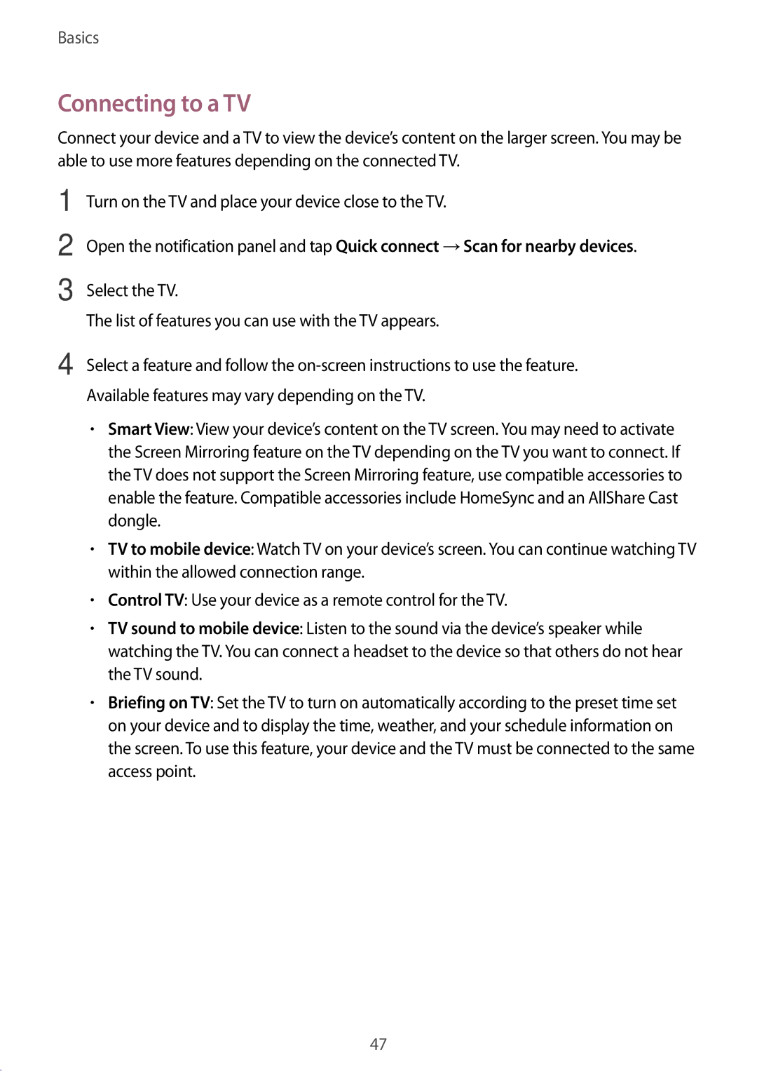 Samsung SM-A910FZDDXXV manual Connecting to a TV 