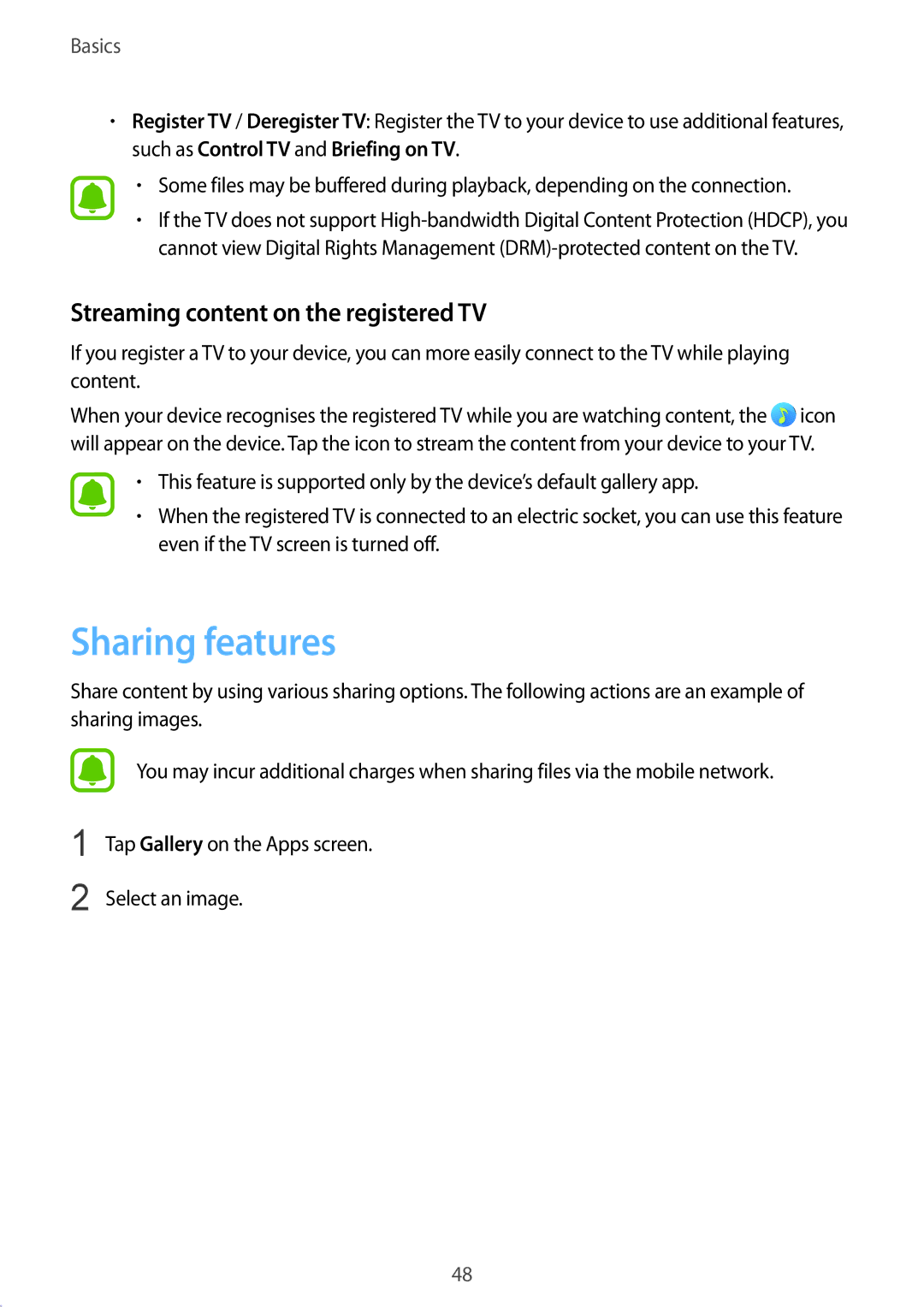 Samsung SM-A910FZDDXXV manual Sharing features, Streaming content on the registered TV 