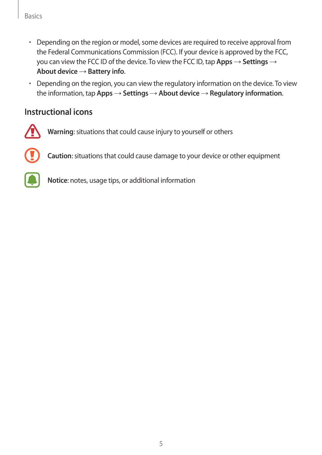 Samsung SM-A910FZDDXXV manual Instructional icons, Basics 