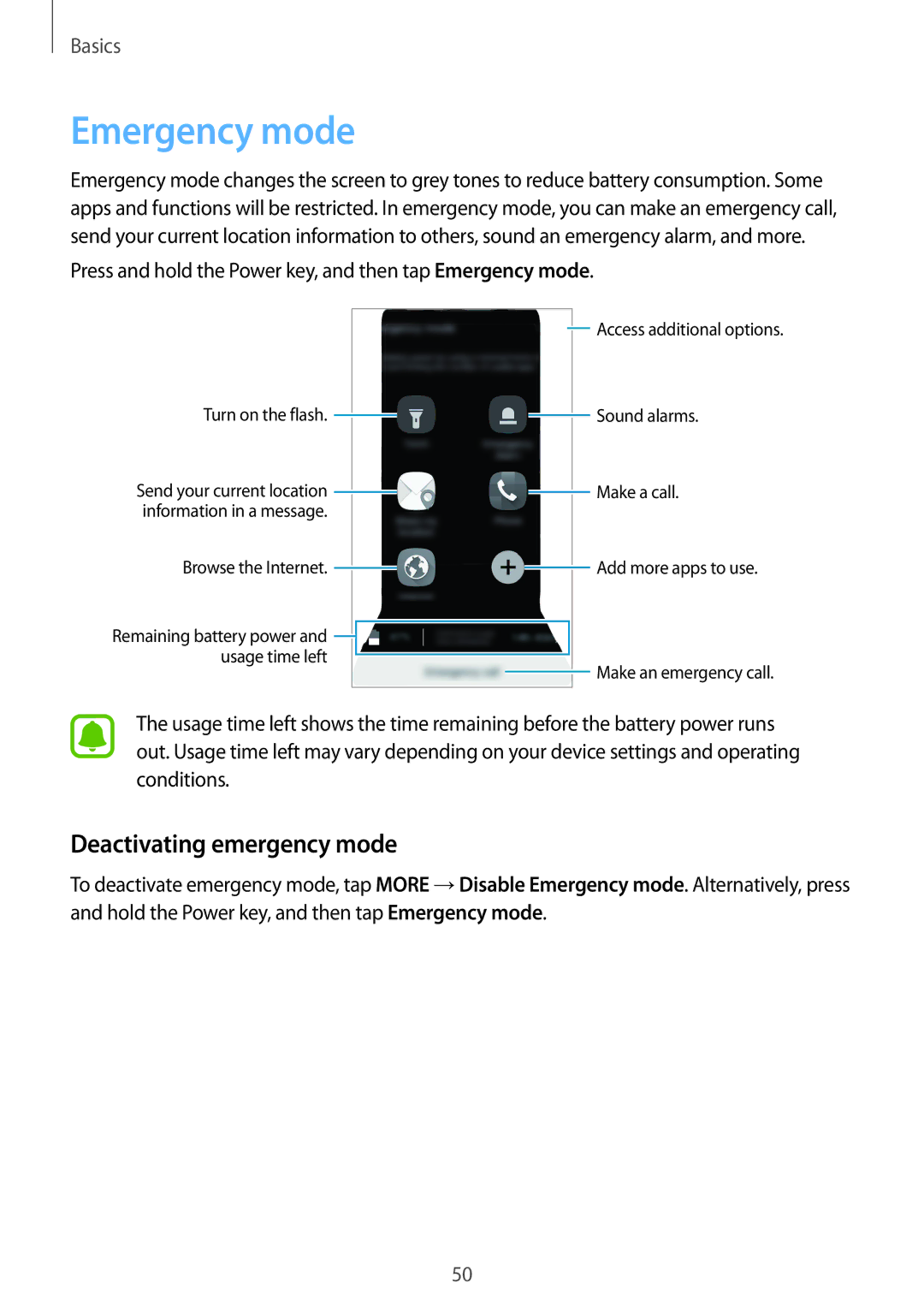 Samsung SM-A910FZDDXXV manual Emergency mode, Deactivating emergency mode 