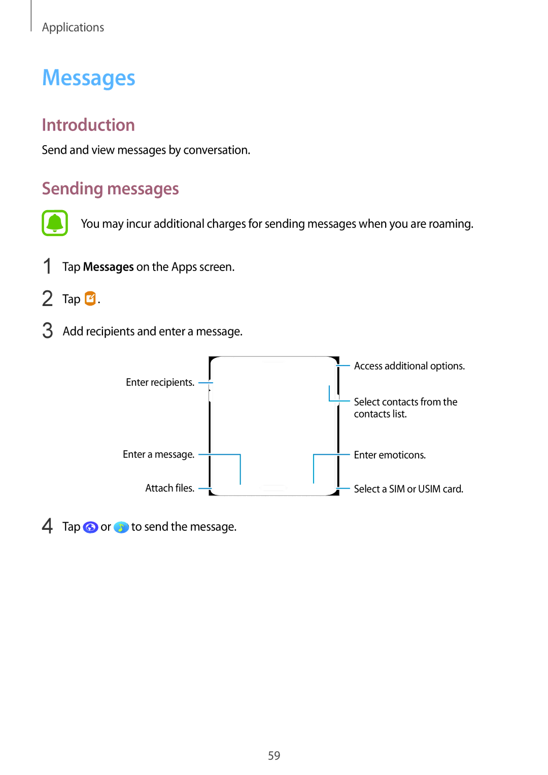 Samsung SM-A910FZDDXXV manual Messages, Sending messages 