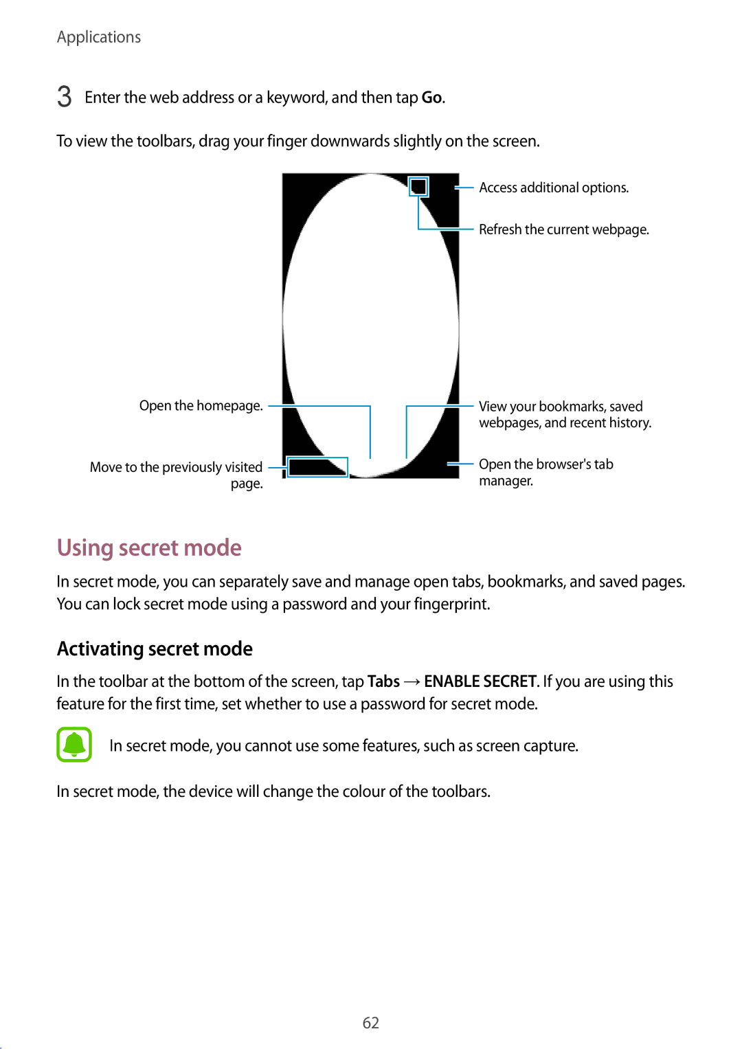 Samsung SM-A910FZDDXXV manual Using secret mode, Activating secret mode 