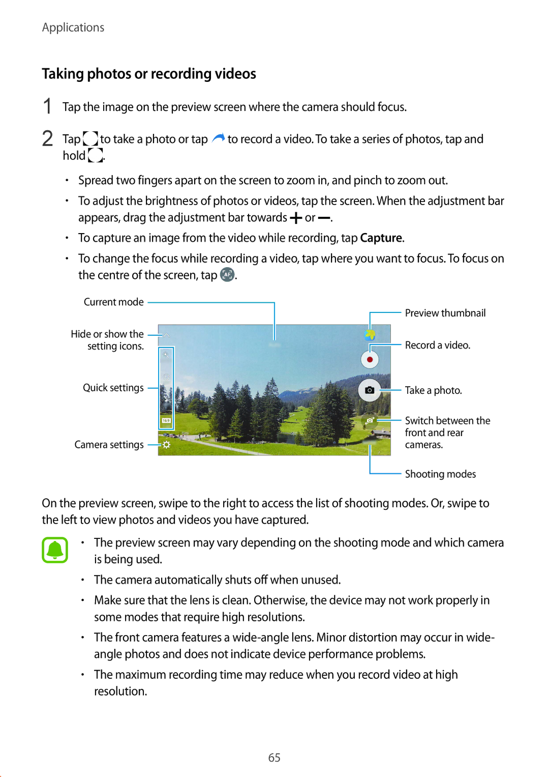 Samsung SM-A910FZDDXXV manual Taking photos or recording videos 