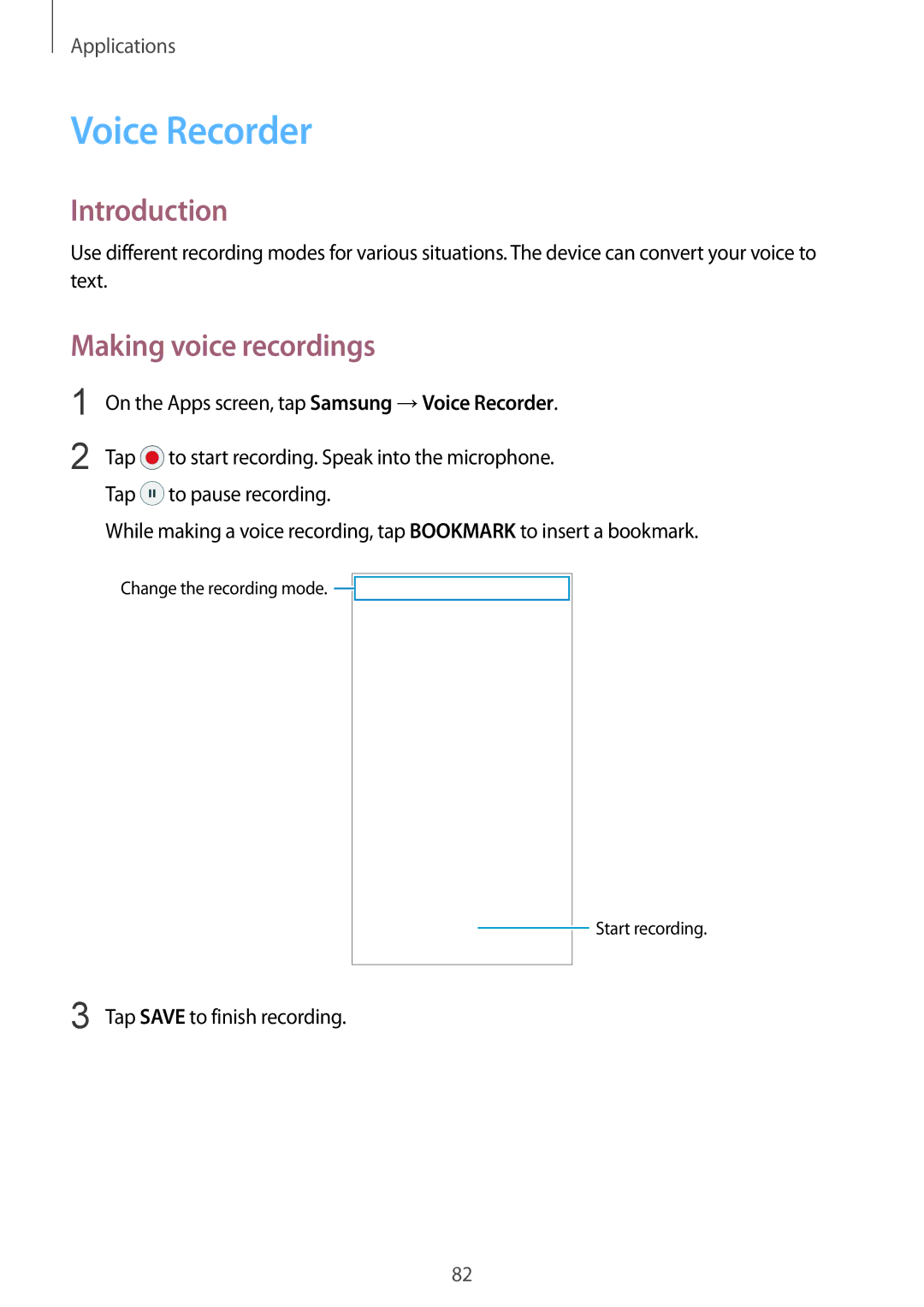 Samsung SM-A910FZDDXXV manual Voice Recorder, Making voice recordings 