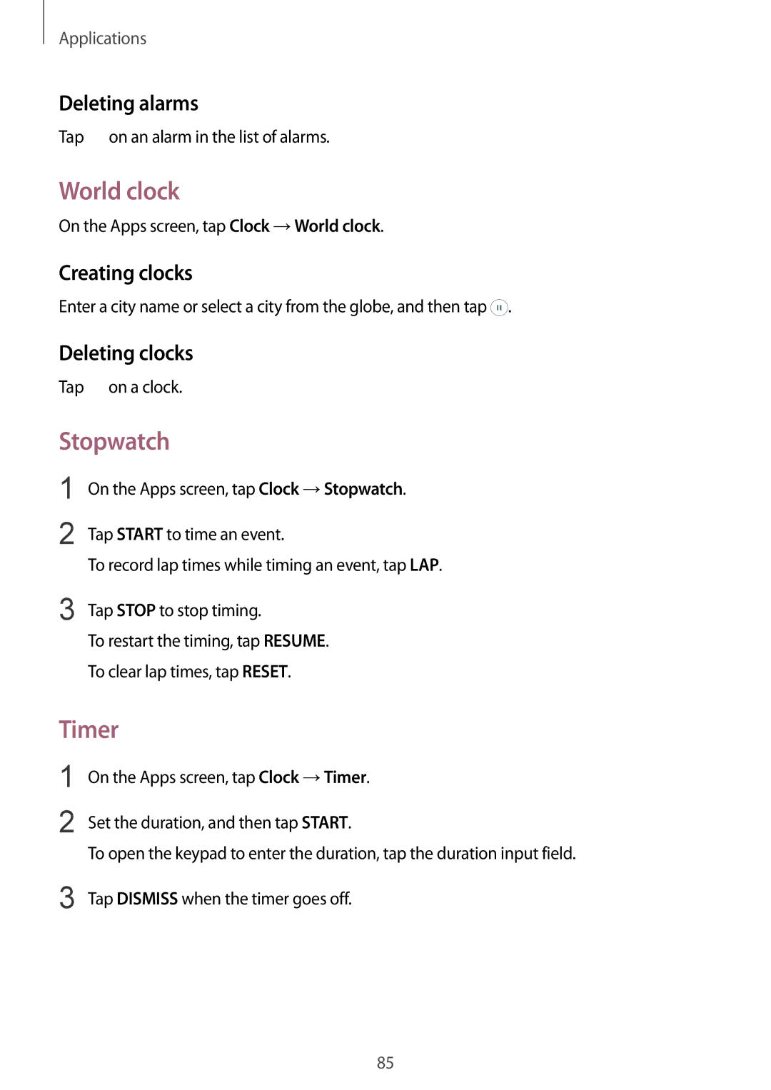 Samsung SM-A910FZDDXXV manual World clock, Stopwatch, Timer 