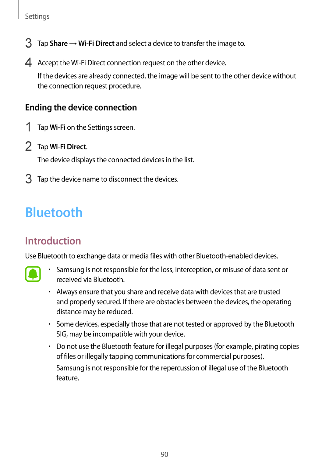 Samsung SM-A910FZDDXXV manual Bluetooth, Ending the device connection 