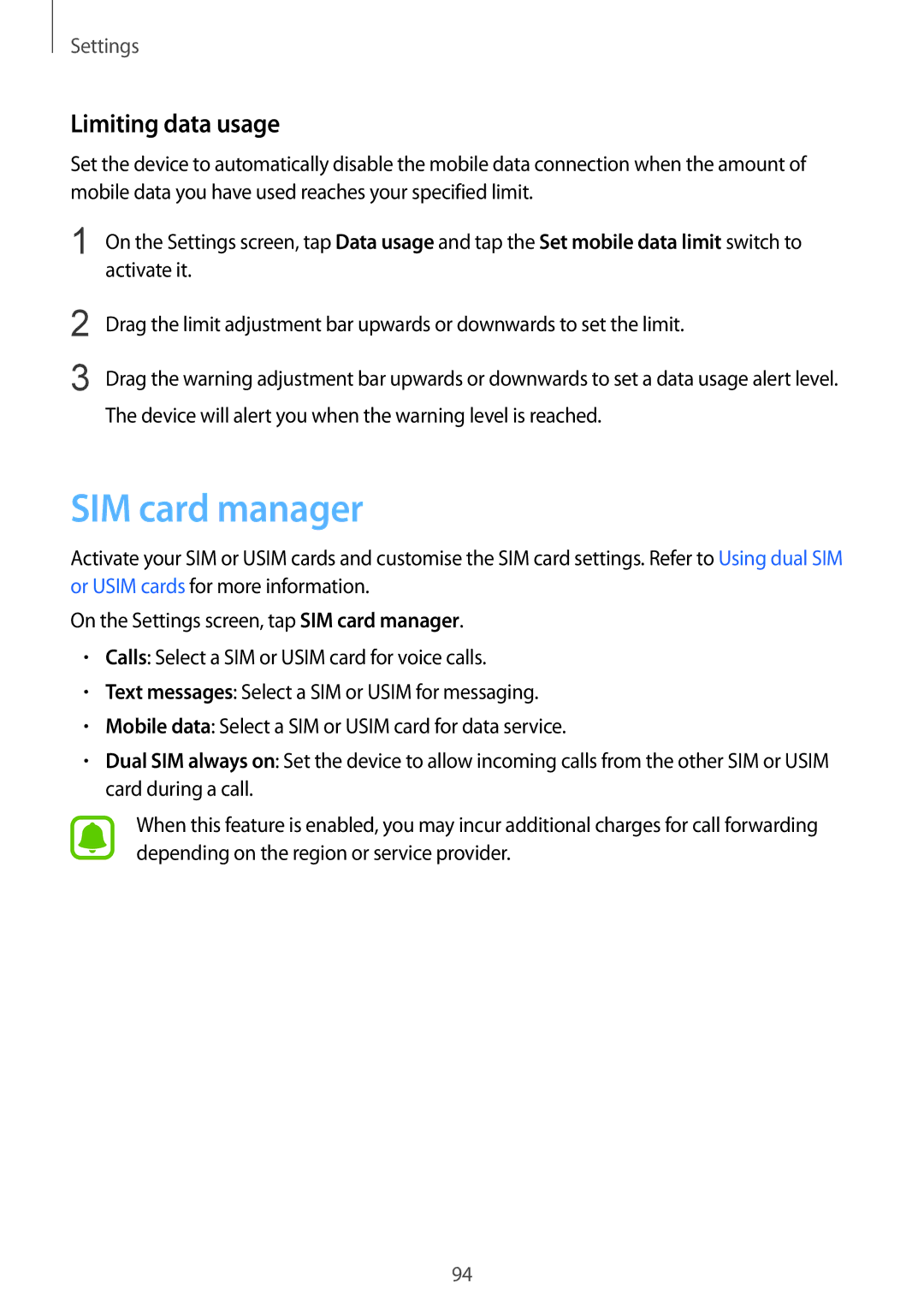 Samsung SM-A910FZDDXXV manual SIM card manager, Limiting data usage 