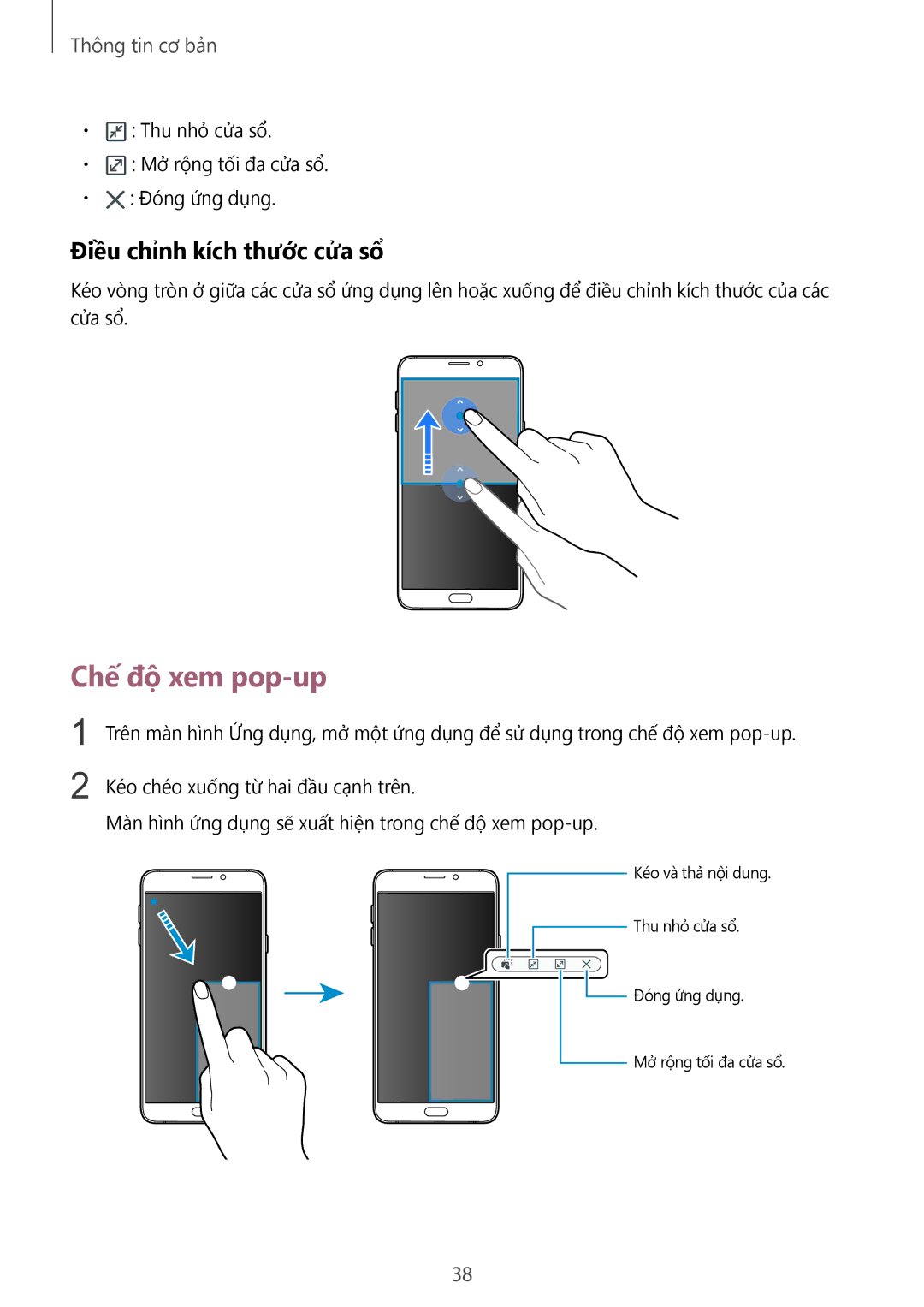 Samsung SM-A910FZDDXXV manual Chế độ xem pop-up, Điều chỉnh kích thước cửa sổ 