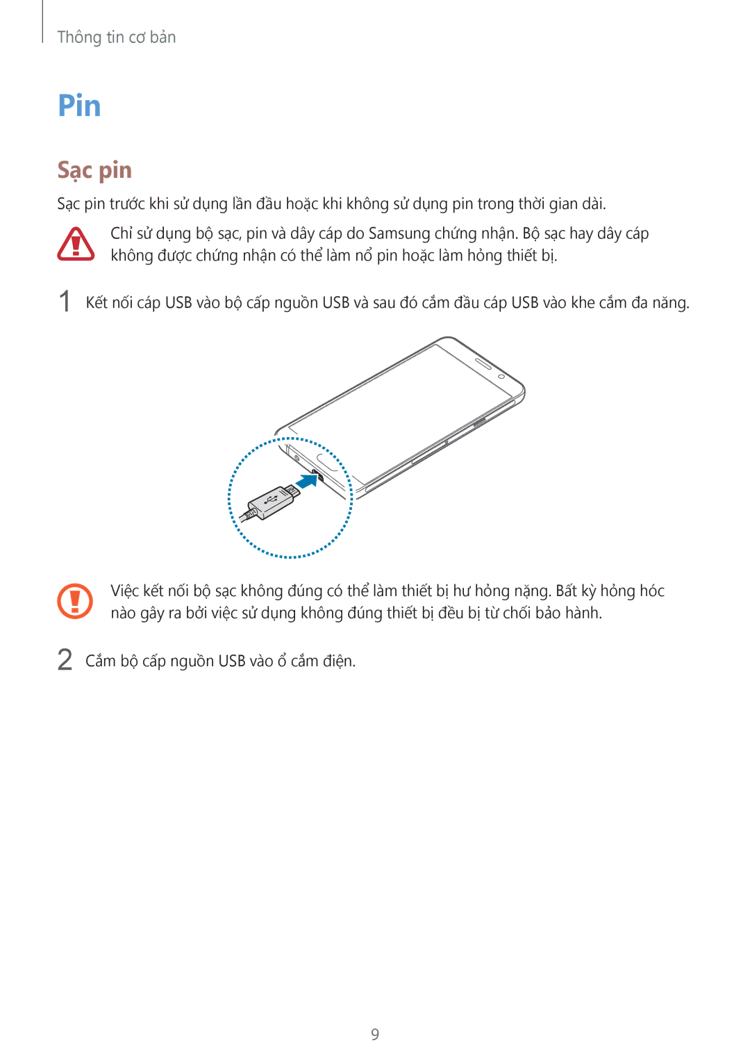 Samsung SM-A910FZDDXXV manual Pin, Sạc pin 