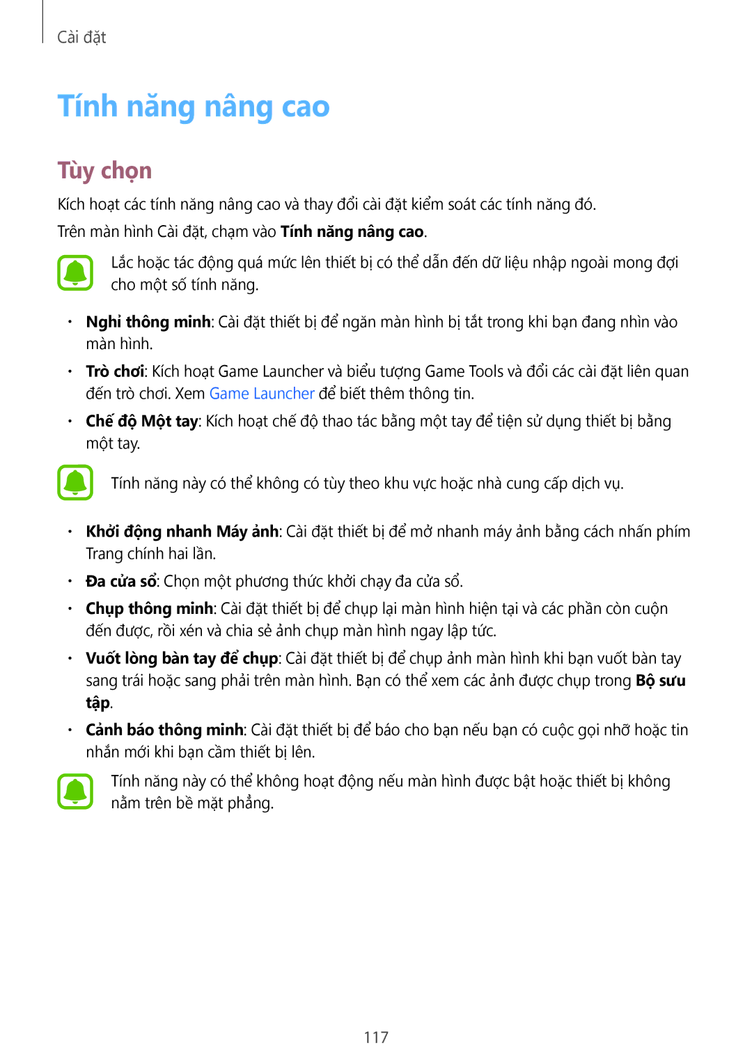 Samsung SM-A910FZDDXXV manual Tính năng nâng cao, 117 