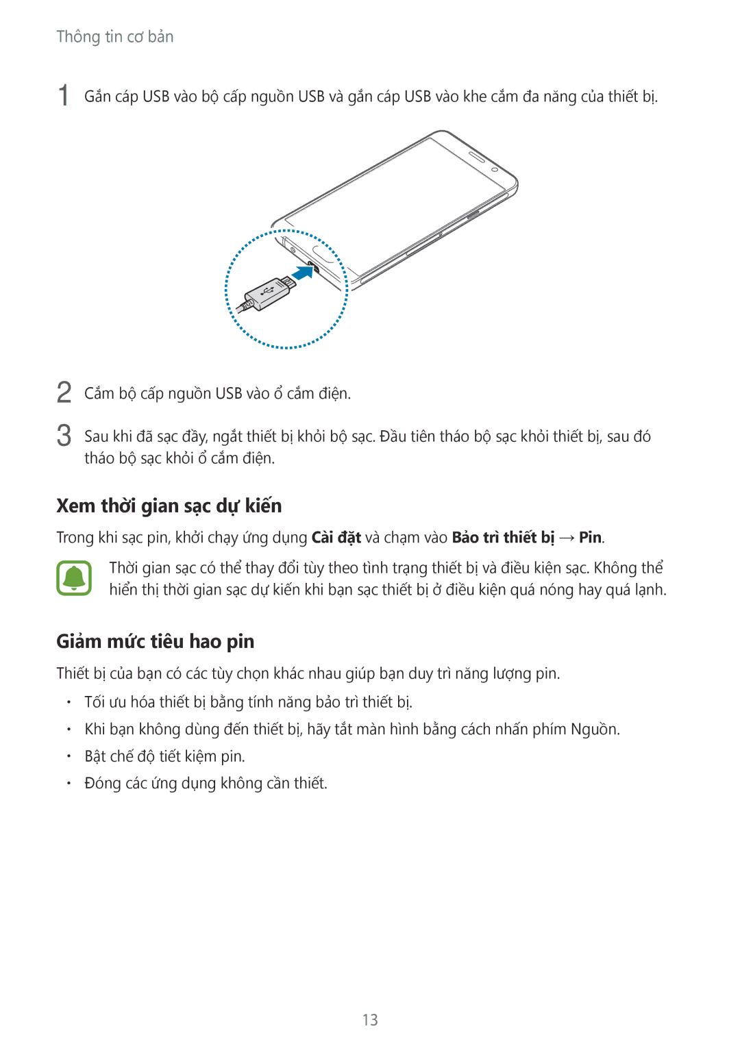 Samsung SM-A910FZDDXXV manual Xem thời gian sạc dự kiến, Giảm mức tiêu hao pin 