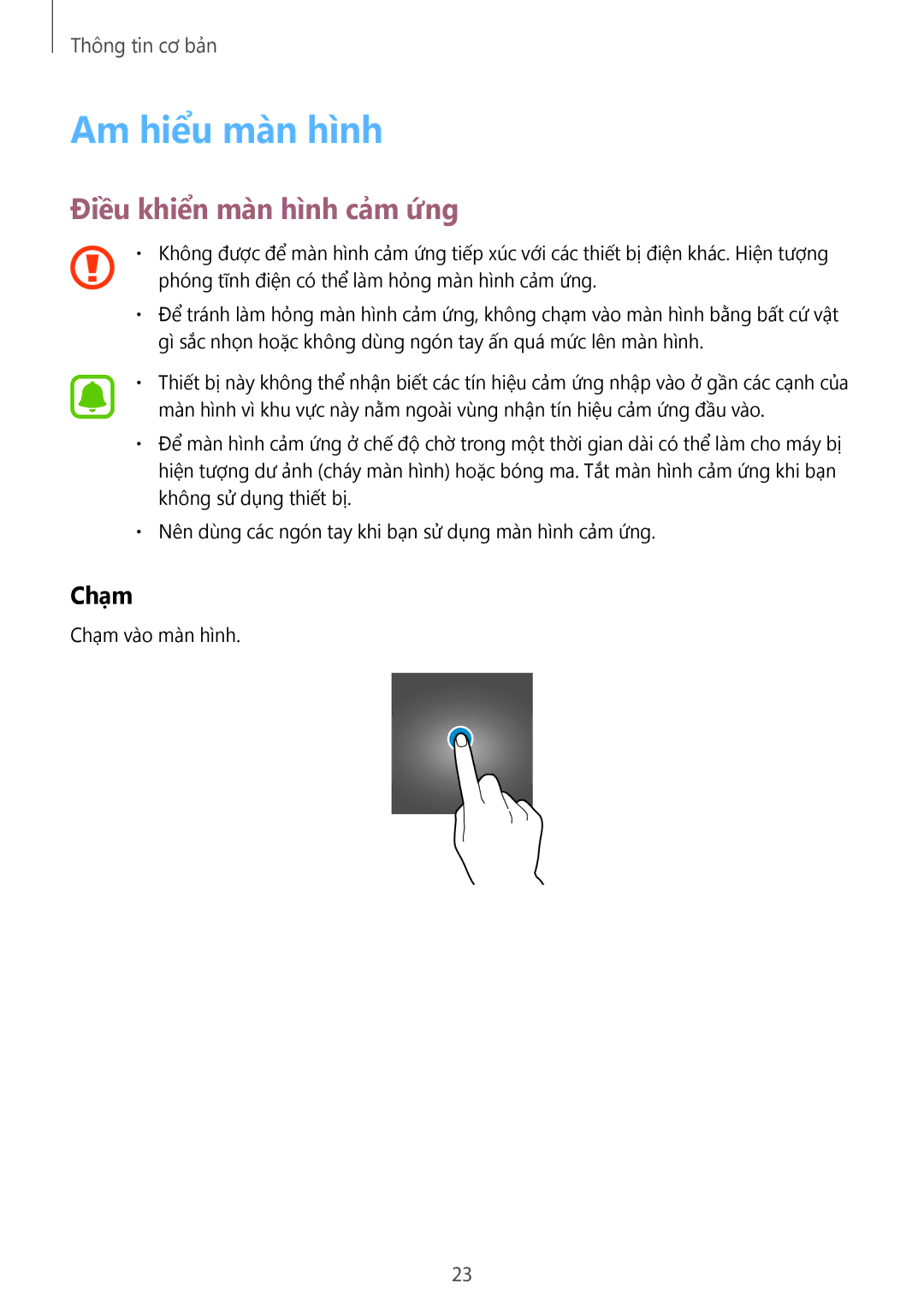 Samsung SM-A910FZDDXXV manual Am hiểu màn hình, Điều khiển màn hình cảm ứng, Chạm 