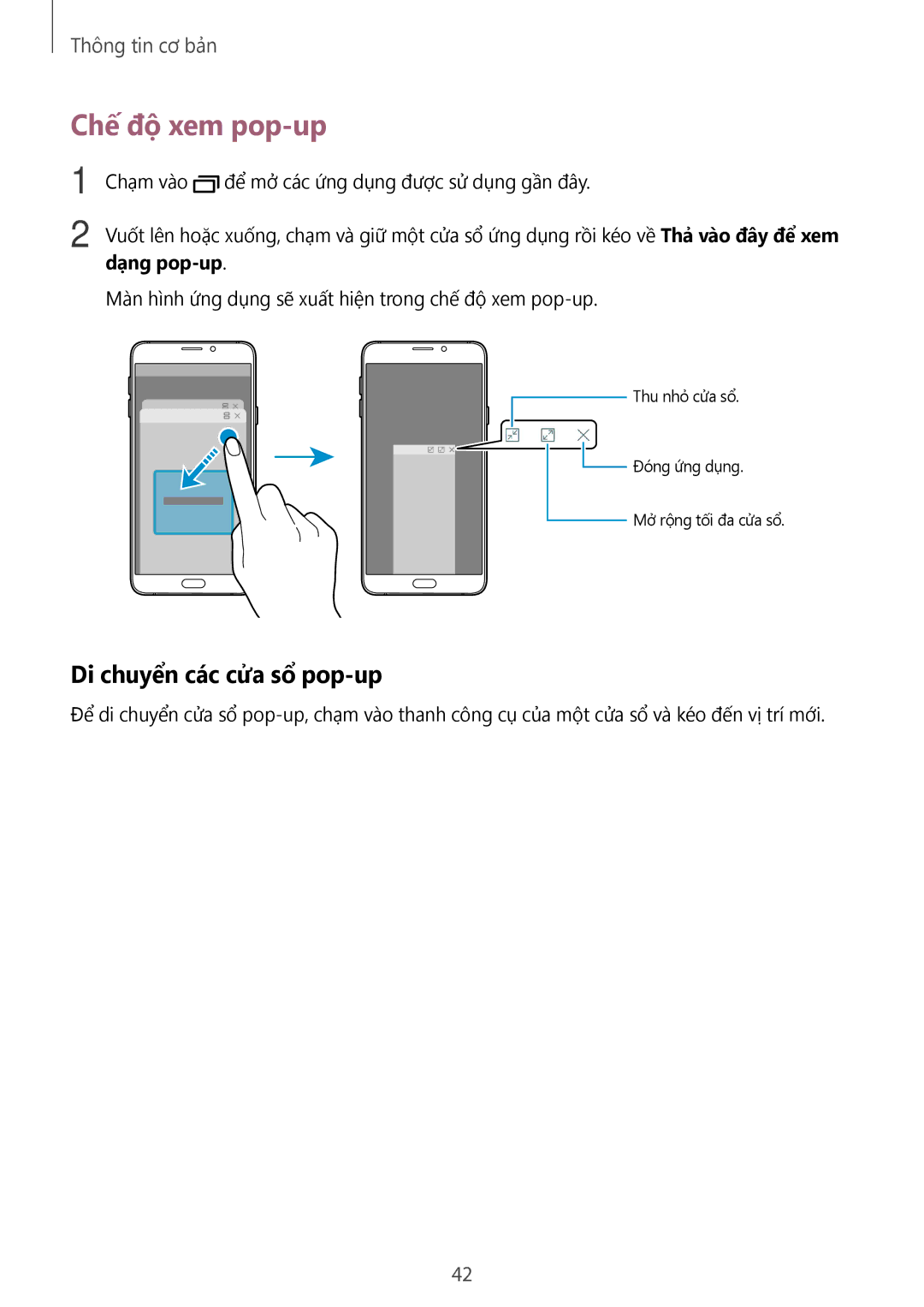 Samsung SM-A910FZDDXXV manual Chế độ xem pop-up, Di chuyển các cửa sổ pop-up 