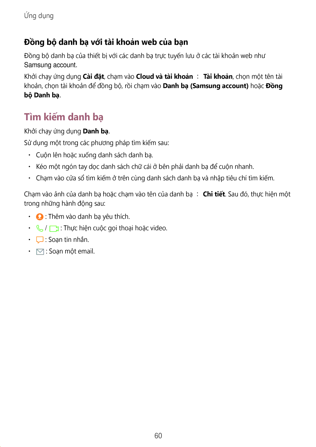 Samsung SM-A910FZDDXXV manual Tìm kiếm danh bạ, Đồng bộ danh bạ với tài khoản web của bạn 